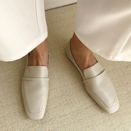 Dress Shoes MEZEREON Cow Leather Square Toe Women Flats Casual Loafer Shoe Without Heel Spring Autumn Mules Woman Simple 230809