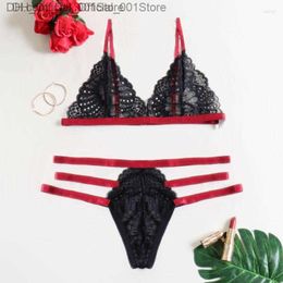 Bras Sets 2Pcs Set Lingerie Women Good Quality High Elasticity Soft Porno Custom Sex Broderi Lace Black Underwear Sexy Temptation Z230810