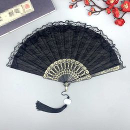 Chinese Style Products Fashion Wedding White Lace Folding Fan Plastic Wedding Cosplay Party Home Decorative Fan Ancient Bride Hand Fan Decoration