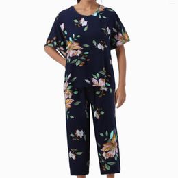 Women's Two Piece Pants Women Large Size Cotton Floral Print Suit Spring Summer Loose Leisure Short Sleeve Tops With Ladies 2 Pyjamas Set