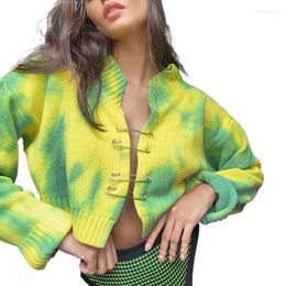 Women's Knits 2023 Y2K Pin Tie Dye Vintage Cardigans Cutout Fashionable Autumn Winter Sweaters Short Tops For Women