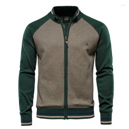 Men's Sweaters Casual Color-Blocking Long-Sleeved Sweater Youth Splicing Stand-Collar TOP