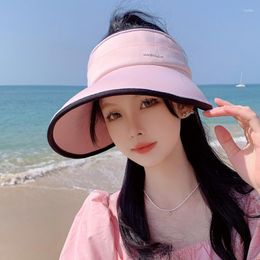 Berets Korean Style Hat Women's Fashion Letters Pure Colour All-Matching Sun Protection Air Top Breathable Big Brim