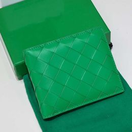 Men designer wallet women luxury brand purse top quality parrot green wallet genuine Leather card holde fashion woven wallets credit case with box