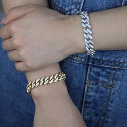 Charm Bracelets Hip Hop Women Cuban Chain Bracelet Wholesale Iced Out Wide Band Miami Bangle In Gold Silver Color