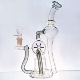 Glass Colourful Windmill Dab Rig tornado Recycler Hookah Bong Thick Clear Glass Water Pipe Heady Oil Rigs Pot With 14mm Joint Bowl