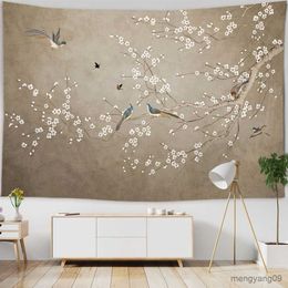 Tapestries Flower and Bird Picture Tapestry Floral Painting Wall Hanging Natural Landscape Home Room Living Room Decor Wall Blanket Cloth R230810