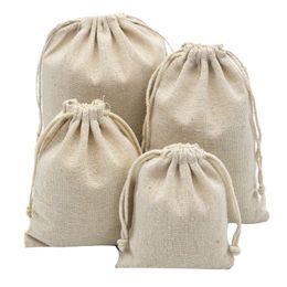 Reusable Cotton linen Drawstring Bags for Wedding Christmas Gift DIY Package Small Plain Pouches Home Dustproof Storage Sacks