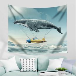 Tapestries Sea Animal Whale Fantasy Watercolour Painting Tapestry Living Room Bedroom Decoration Background Hanging Anime R230810