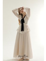 Urban Sexy Dresse Elegant Ruffles White Dress Female Long Sleeved Vestdios Vintage Sweet Fashion Party Prom Clothes Summer 230810