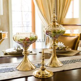 European Crystal Fruit Plate Glass Storage Cans Gold Ornament Home Livingroom Candy Tank Vase Figurines Crafts Decoration HKD230810