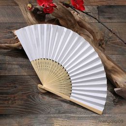 Chinese Style Products 1Pc 7inch White Hand-painted Foldable Paper Fan Portable Wedding Party Hand Fan Gifts Chinese Style Vintage Decoration Child DIY R230810