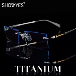 Reading Glasses Wide Rimless Reading Glasses Men Readers Eyeglasses Large Diopter Frameless Diamond Cutting Ti Presbyopic Hyperopia 230809