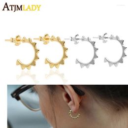 Stud Earrings Minimal Delicate Half Circle Spikes Earring 925 Sterling Silver Cute Girl Ladies Gift Geometric Simple Jewellery