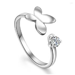 Cluster Rings Korean Personalised Fashion One Heart Wing Butterfly Ring White Copper Plated Silver Open