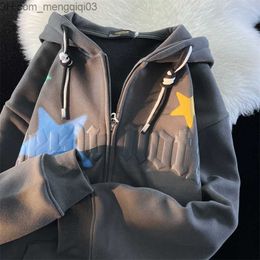 Men's Hoodies Sweatshirts Retro Jacket Women's 2022 Winter Wool Thick Sweater Women's and Men's Style Couple Zipper Large Casual Loose Long Sleeve Top Z230810