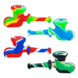 Latest Colorful Silicone Hammer Shape Pipes Glass Nineholes Filter Screen Cover Bowl Portable Removable Herb Tobacco Cigarette Holder Hand Smoking Handpipes DHL