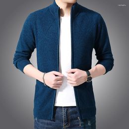 Men's Sweaters Cardigan Pure Wool Knitted Coat Winter Young And Middle-aged Zipper Stand Collar Sweater