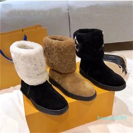 Designer -Women Boots Fur Snow Boot Leather Casual Shoes Soft Winter Warm Girls Sheepskin Brown Black Shoe Outdoor Half Ankle Boot 35-41