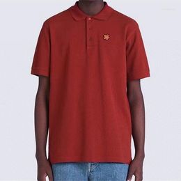 Men's Polos Summer Cotton Small Red Flower Breast Plate Short Sleeve Polo Homme Classic Design Casual O-Neck Tiger Top