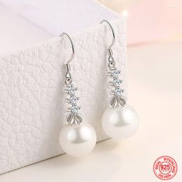 Hoop Earrings TIEEYINY 925 Sterling Silver Drop Shaped Long Pearl Dangle For Women Fashion Wedding Jewellery Party Gift Wholesale