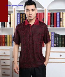 Men's T Shirts Arrival Male Pure Silk Watered Gauze Print Turn-down Collar T-shirts Natural Gambiered Canton Short-sleeve Shirt Men