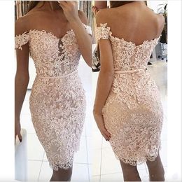 Lace 2023 Sheath Prom Dresses Beaded Short Cocktail Dresses Off Shoulder Pleats Knee Length Cocktail Party Dresses Prom Dress Custom