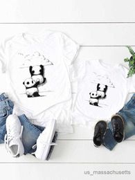 Family Matching Outfits Panda 90s Lovely Family Matching Outfits Women Kid Child Summer Mom Mama Girl Boy Mother Tshirt Tee T-shirt Clothes Clothing R230810