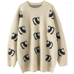 Women's Sweaters Europe Panda Jacquard Cashmere Sweater Knitwear Womens Drop Shoulder Oversized Jumper Double Layer Tops