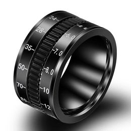 Band Rings Men's Stainless Steel Black Camera Lens Photographers Triple Spinning Band Ring