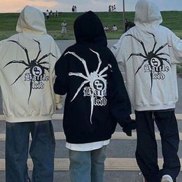 Men's Hoodies Sweatshirts American retro spider print letter hooded sweater couple trendy brand high street loose coat spring and autumn tops 230809