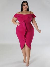 Plus Size Dresses ONTINVA Midi V Neck Off The Shoulder Sleeveless Ruffles Elegant Evening Cocktail Event Party Gowns 4XL Outfits