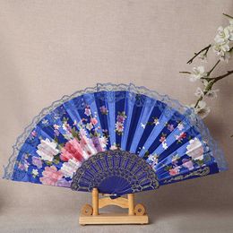 Chinese Style Products 1PC Vintage Style Flower Silk Lace Folding Fan Chinese Style Pattern Art Craft Gift Home Decoration Ornaments Dance Hand Fan