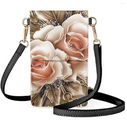 Evening Bags FORUDESIGNS Women Shoulder Bag Mobile Phone Wallets Card Holder Leather Coin Purse Pretty Flowers Print Crossbody Pack