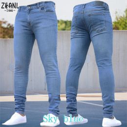 Mens Jeans Pants Pure Color Stretch Casual Slim Fit Work Trousers Male Vintage Wash Plus Size Pencil Skinny for Men 230809