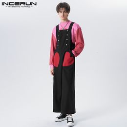 Mens Pants INCERUN American Style Handsome Funny Love Pattern Pocket Decoration Jumpsuit Fashion Casual Male Strap Rompers S5XL 230809