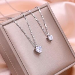Pendant Necklaces Stainless Steel Fashion Heart Zircon Simplicity For Women Jewellery Accessories Party Charm Gifts