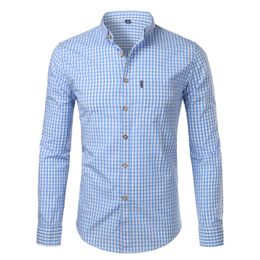 Men's Dress Shirts Small Plaid Button Down Shirt Men Summer Long Sleeve Slim Fit Mens Dress Shirts Casual Cheques Gingham Chemise Homme 230809