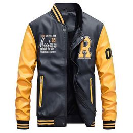 Men's Jackets Jacket Men Embroidery Baseball Jackets Pu Leather Coats Slim Fit College Luxury Fleece Pilot Leather Jackets casaco masculino 230809