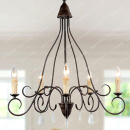 Pendant Lamps American Retro Ceiling Light French Pastoral Wrought Iron Living Room Bedroom Staircase Bed & Breakfast Candle
