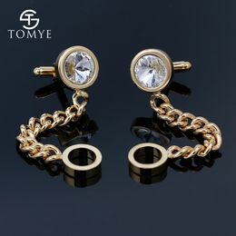 Cuff Links TOMYE Gold Silver Color Chain Crystal Cufflinks High Quality French Shirts Copper Buttons Accessories Jewelry For Men XK18S003 230809