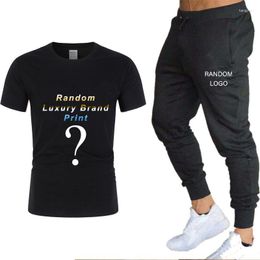 Men's Tracksuits Random Logo Pure Cotton Short Sleeve Black Sweatpants Two-piece Casual Street Men Summerman Sweat Suit Set