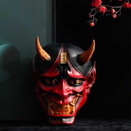 New High Quality Resin Prajna Resin Mask Helmet Demon Japanese Anime Ghost Warrior Red-faced Shura ninja Full-Face Script Kill HKD230810