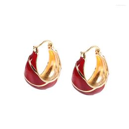 Stud Earrings Real S925 Silver Gold-plated Burgundy Drip Glaze Geometric Simple Temperament Women's