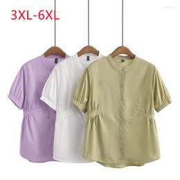 Women's T Shirts 2023 Ladies Spring Summer Plus Size Tops For Women Large Short Sleeve O-neck White Button T-shirt 3XL 4XL 5XL 6XL