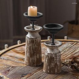 Candle Holders Wooden Retro Candlestick Table Desktop Atmosphere Decoration Party Wedding Deocr Making Old Craft