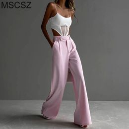 Womens Pants Capris High Waist Wide For Women Slim Fit Straight Suit Chic Office Ladies Fluid Trousers Pink Purple 230809