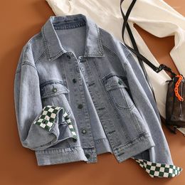 Women's Jackets 2023 Retro Chess Board Coloured Cowboy Coat Female Spring Casual Hundred Little Short Tide 16