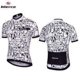 Cycling Shirts Tops Men Breathable Unisex White Cartoon Cat Cycling Jersey Spring Anti-Pilling Eco-Friendly Bike Clothing Top Road Team Bicycle 230810