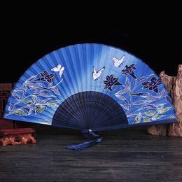 Chinese Style Products Chinese Style Vintage Folding Fan With Tassel Flower Butterfly Printed Pattern Hand Fan Wedding Dancing Party Fan Home Decor R230810